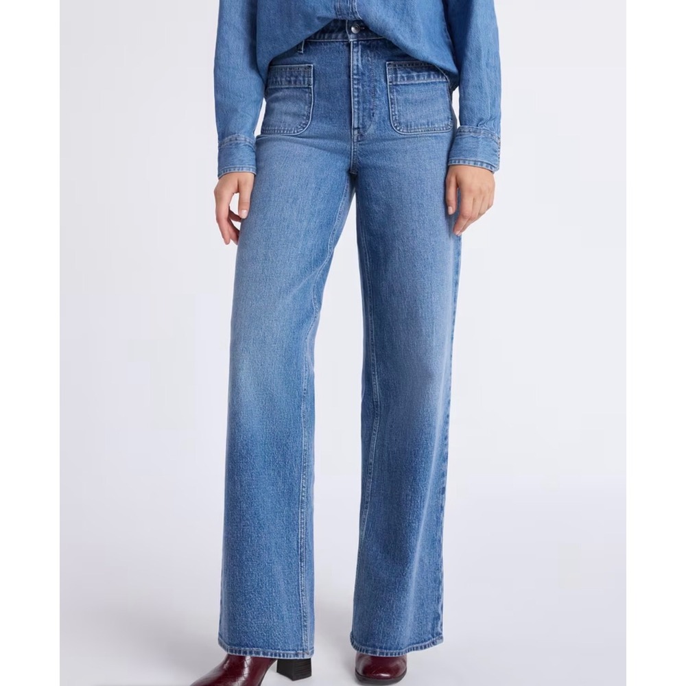 Free Assembly Jeans Wide Leg Patch Pocket Medium Wash Womens 8 Retro 70s Inspo